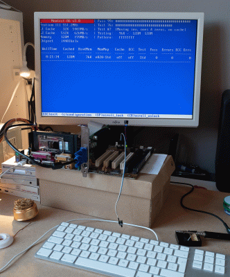 Memtest-86 3.0 running on the repaired mainboard