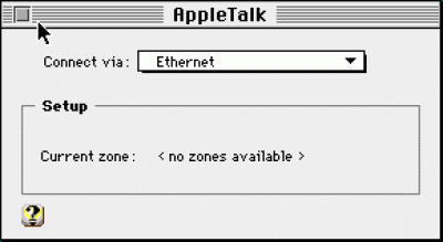 1|3: <q>Ethernet</q> sollte in den AppleTalk-Einstellungen aktiv sein.