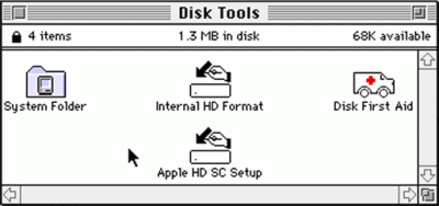 2|3: System 7.5s <i>Disk Tools</i> konnten keine Festplatte zum Initialisieren finden.