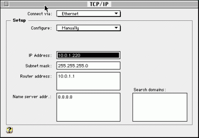 2|3: TCP/IP: eine Adresse ist manuell einzutragen.