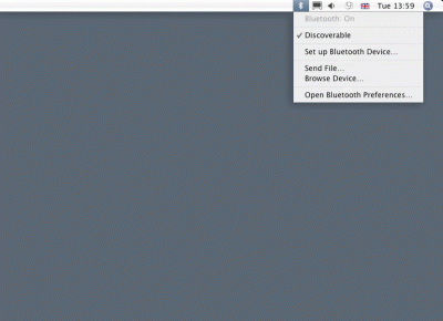 4|6: Das Bluetooth-Men&uuml; des Mac OS X Desktops ist voll funtionsf&auml;hig.