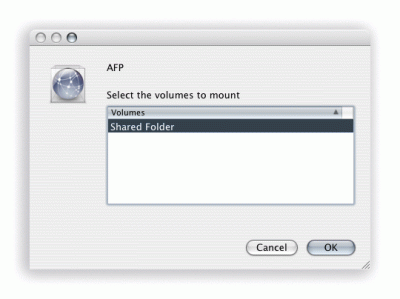 4|11: Mac OS X Tiger: Auswahl einer Freigabe.