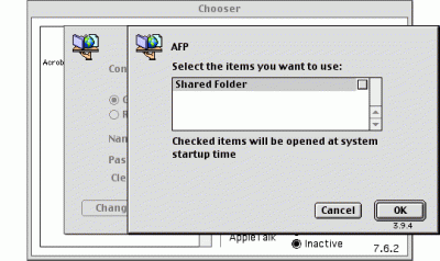 9|11: Mac OS 9 Chooser: Eine Freigabe ausw&auml;hlen.