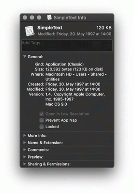 5|6: Details einer exportierten Anwendung f&uuml;r Mac OS Classic mit Resource Fork.