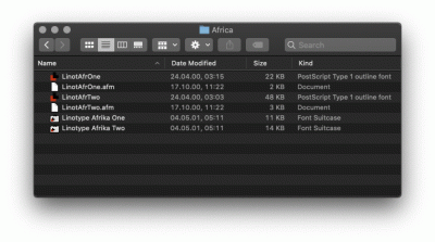 6|6: Von einer HFS-Partition eines Disk-Images extrahierte PostScript-Schriften.